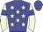 Blue body, beige stars, beige arms, blue armlets, blue cap