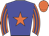 Blue body, orange star, orange arms, blue striped, orange cap