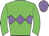 Green body, mauve diamond hoop, green arms, mauve cap