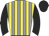 Grey body, yellow striped, black arms, black cap