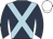 Dark blue body, soft blue cross belts, dark blue arms, white cap