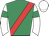emerald green, red sash, emerald green armlets on white sleeves, white cap