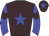 Brown, blue star, blue arms, brown chevron, brown cap, blue star