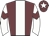 Garnet body, white stripe, white arms, garnet chevron, garnet cap, white star