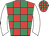 Red body, emerald green checked, white arms, red cap, emerald green checked