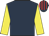 Dark blue, yellow sleeves, dark blue and red striped cap