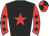 Black body, red star, red arms, black stars, red cap, black quartered