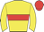 Yellow body, red hoop, yellow arms, red cap