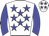 White body, blue stars, blue arms, white cap, blue stars