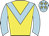 Yellow, light blue chevron, light blue sleeves, light blue cap, yellow stars