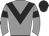 Grey body, black chevron, grey arms, black armlets, black cap