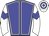 Blue body, white seams, white arms, blue chevron, white cap, blue hooped