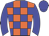 Orange body, big-blue checked, big-blue arms, big-blue cap
