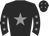 Black body, grey star, black arms, grey stars, black cap, grey stars