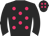 Black body, rose spots, black arms, black cap, rose spots