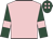Pink, dark green sleeves, pink armlets and spots on dark green cap