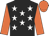 black, white stars, orange sleeves and cap