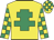 Yellow, emerald green cross of lorraine, checked sleeves and cap