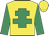 Yellow, emerald green cross of lorraine, emerald green sleeves, yellow cap