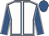 White, royal blue seams, royal blue sleeves, white seams, royal blue cap