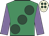 Emerald green, large dark green spots, mauve sleeves, beige cap, dark green spots