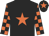 Black, orange star, orange and black check sleeves, black cap, orange star