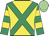 Yellow, emerald green cross belts, emerald green and yellow hooped sleeves, light green cap