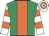 Emerald green, orange stripe, white and orange hooped sleeves and cap