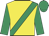 Yellow, emerald green sash & sleeves, emerald green cap