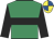 Emerald green, black hoop, black sleeves, royal blue & yellow quartered cap