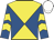 Royal blue & yellow diabolo, yellow chevrons on sleeves, white cap