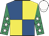 Yellow & royal blue quartered, emerald green sleeves, white stars, white cap