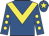Royal blue, yellow chevron, yellow spots on sleeves, yellow star on cap