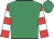 Emerald green, red & white hooped slvs, emerald green cap