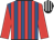 Royal blue & red stripes, red sleeves, black & white striped cap