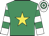 Emerald green, yellow star, white & emerald green hooped sleeves & cap