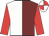 Maroon & white halved, red sleeves, red & white quartered cap