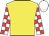 Yellow, White and Red check sleeves, White cap