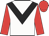 white, black chevron, red sleeves, red cap