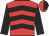 Red, black chevrons, black sleeves, red and black halved cap