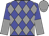 Blue and grey checked diamonds, blue and grey halved sleeves, grey cap