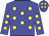 Blue body, yellow spots, blue arms, yellow spots, blue cap, yellow spots