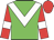 Green body, white chevron, red arms, white armlets, red cap
