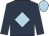 dark blue body, light blue diamond, dark blue arms, light blue cap