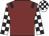 Maroon, black epaulets, white and black checked sleeves and cap