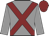 Grey, maroon cross belts, grey sleeves, maroon cap