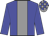Big-blue body, grey stripe, big-blue arms, grey cap, big-blue checked