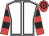 White, black seams, red and black hooped sleeves and cap