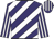 purple and white diagonal stripes, striped sleeves and cap