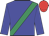 Blue, emerald green sash, red cap